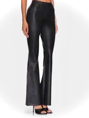 SPANX Pants Large Faux Leather Like Flare Leg Pull On Stretch Y2K Rock Grunge